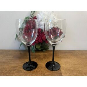 Vintage Luminarc France Black Stem Wine Glasses Bar Cart‎ Set Retro Holiday